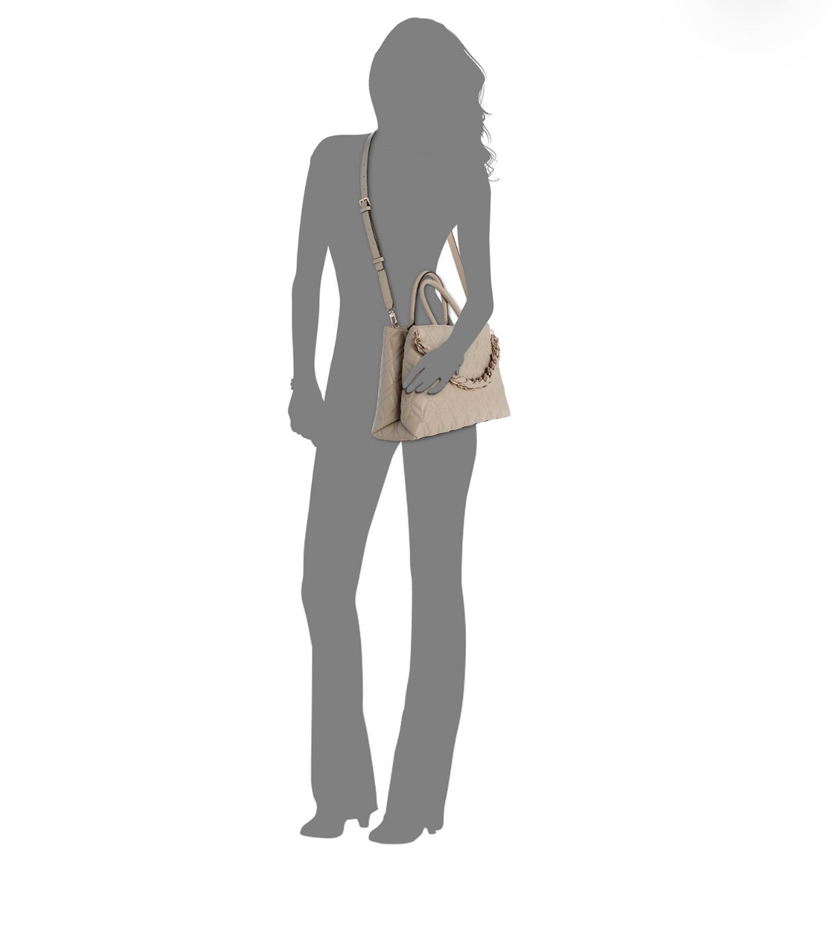 Bolso GUESS Satchel Grande Beige Acolchado con Cadena