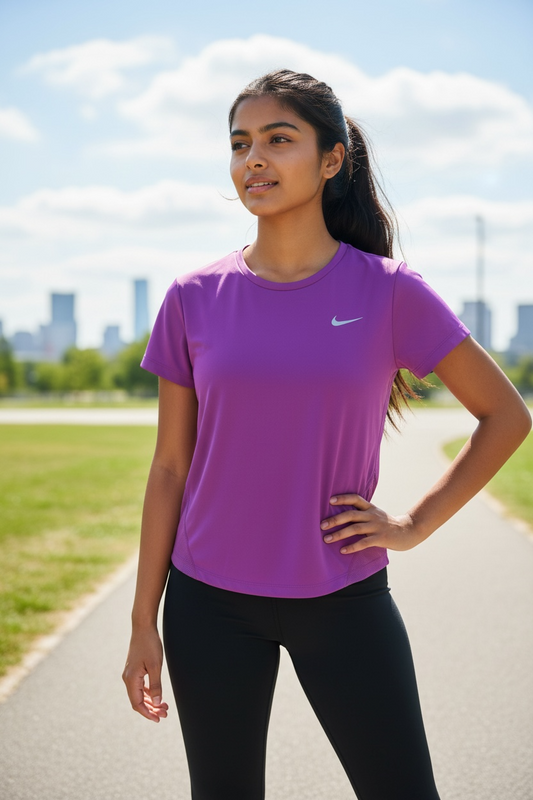 Camiseta Nike Dri-FIT para Mujer con Panel de Malla Transpirable – Color Fucsia
