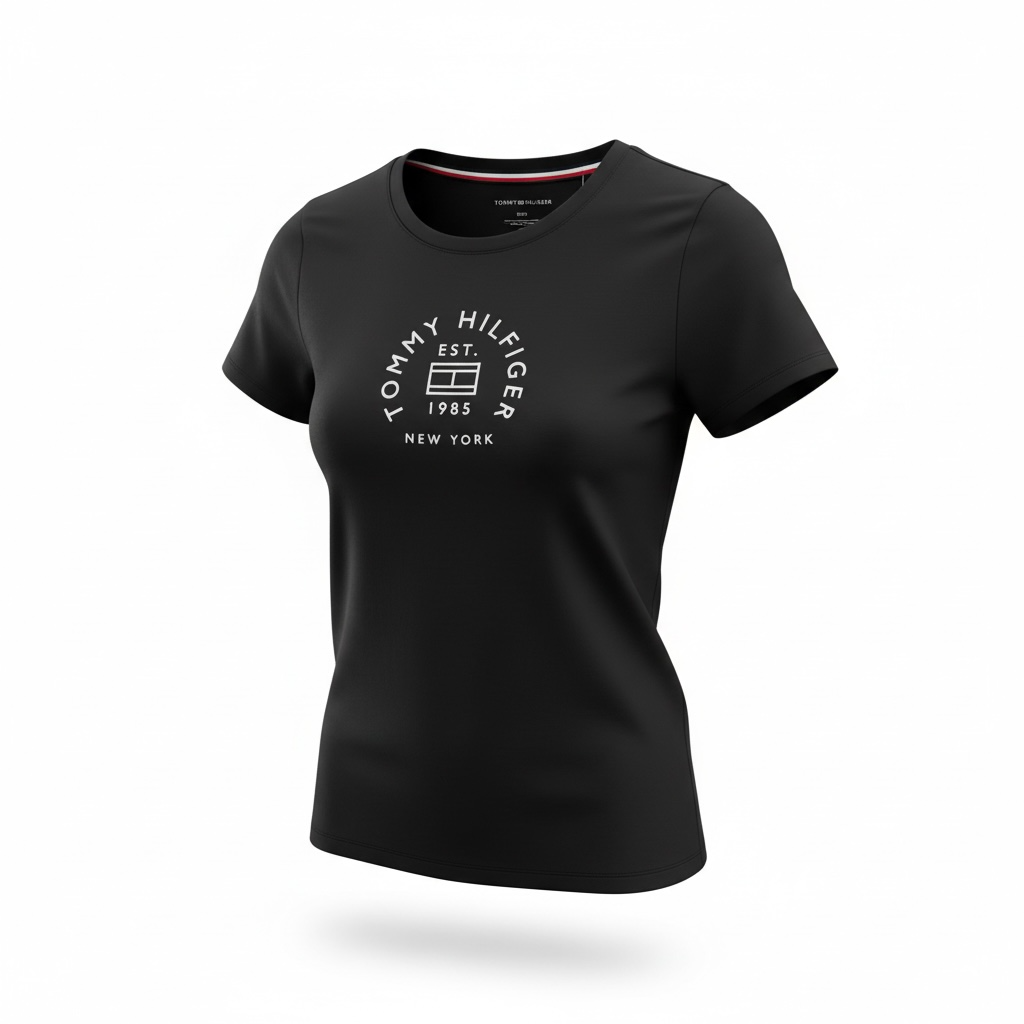 Camiseta Tommy Hilfiger Mujer Negra con Logo Circular