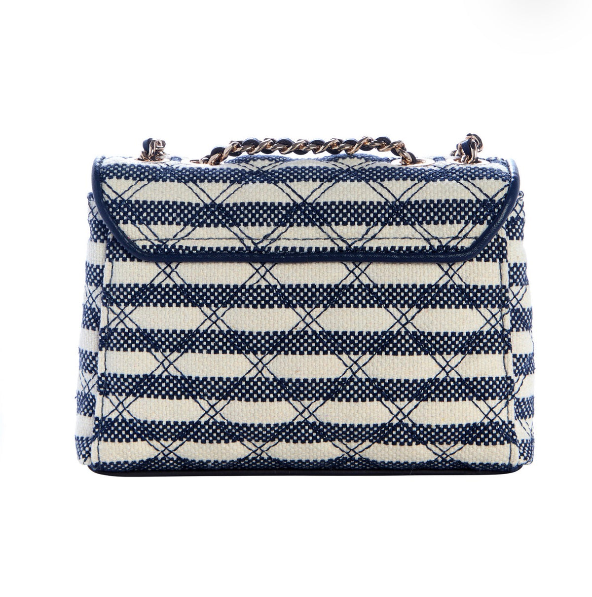 Bolso Mini GUESS Giully II Crossbody a Rayas Azul y Crema