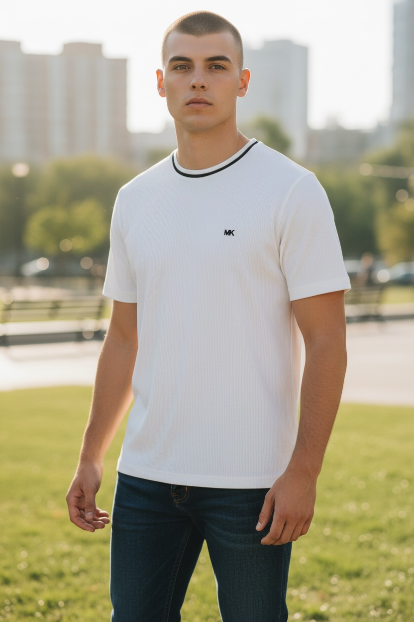 Camiseta Michael Kors Hombre Blanca con Detalles Negros