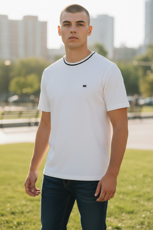 Camiseta Michael Kors Hombre Blanca con Detalles Negros
