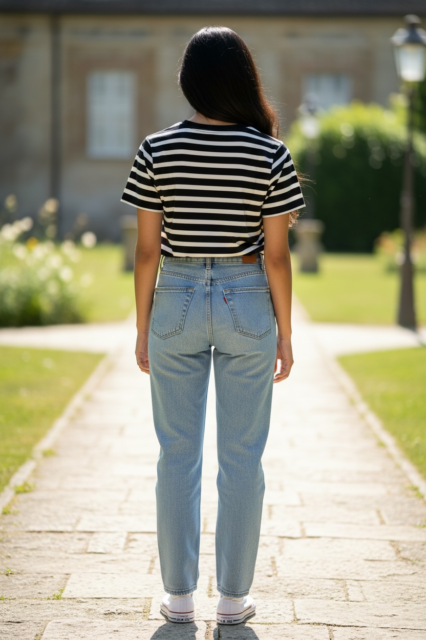 Camiseta Tommy Hilfiger de Rayas Azul Marino y Blanco para Mujer con Botones en el Hombro