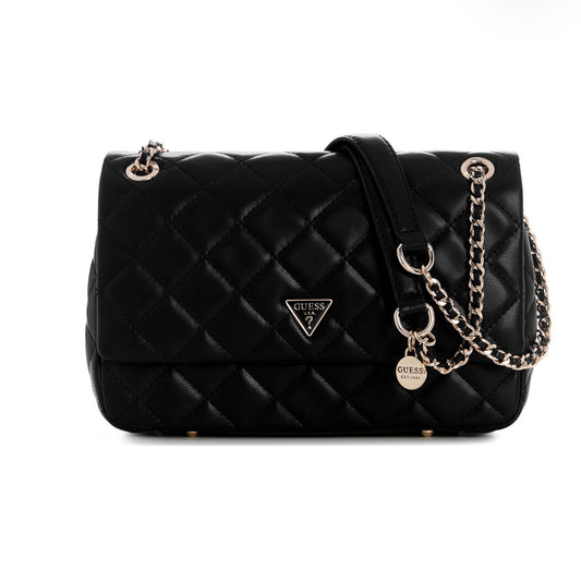Bolso GUESS de Solapa Acolchado Negro con Cadena