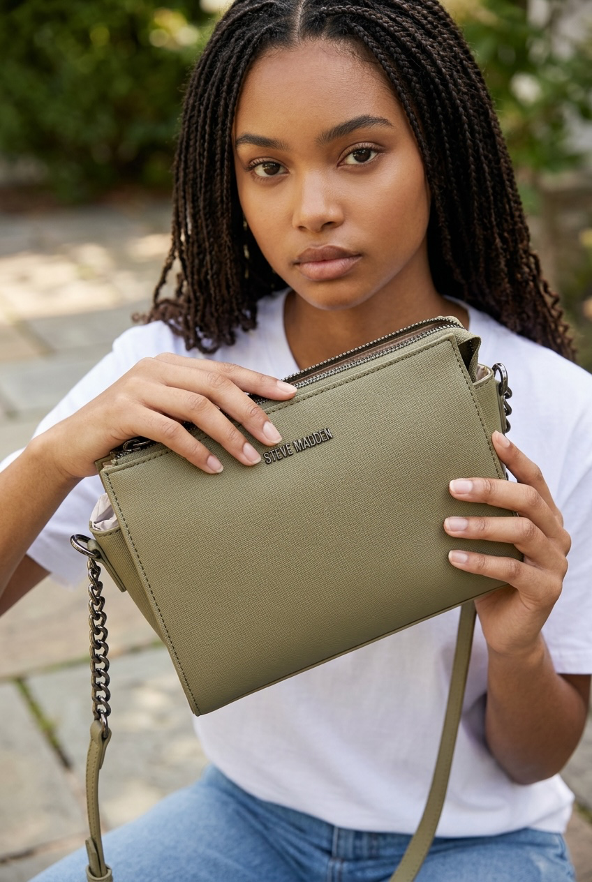 Bolso Crossbody Steve Madden Olive con Cierre Superior – Original