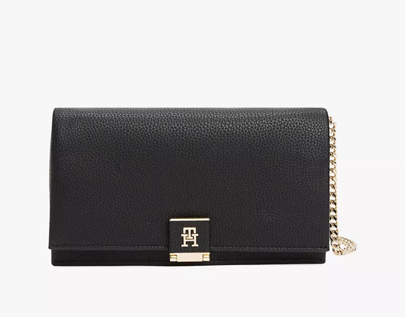 Bolso Crossbody Tommy Hilfiger Negro con Cadena y Cierre Monograma