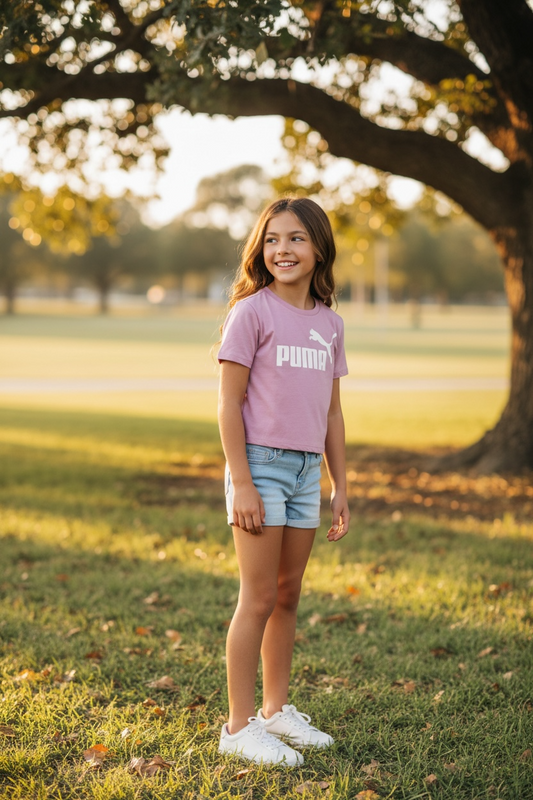 Camiseta Puma Niña Rosa con Logo Blanco – Estilo Deportivo Casual