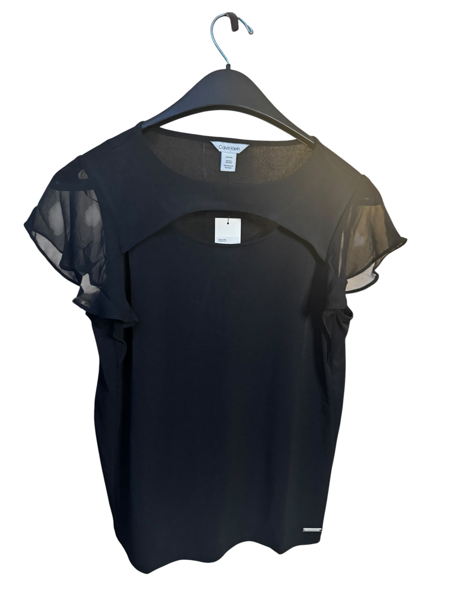 Blusa Calvin Klein Negra con Mangas de Chifón y Diseño Elegante
