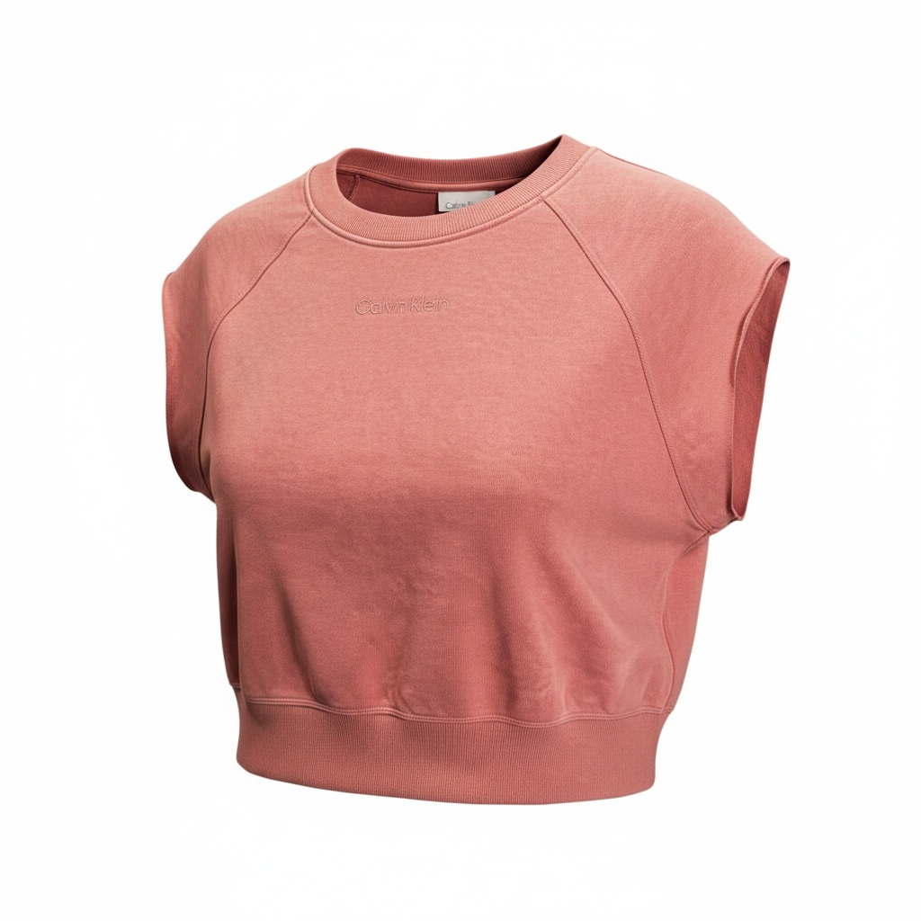 Camiseta Crop Performance Calvin Klein para Mujer – Sin Mangas, Azul Claro y Rosa Claro