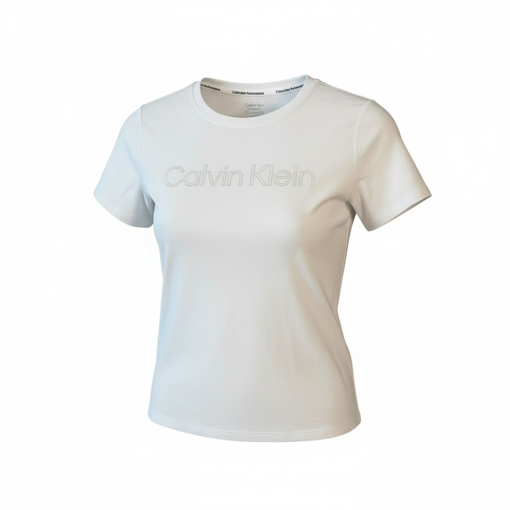 Camiseta Calvin Klein Performance Blanca para Mujer con Logo Plateado