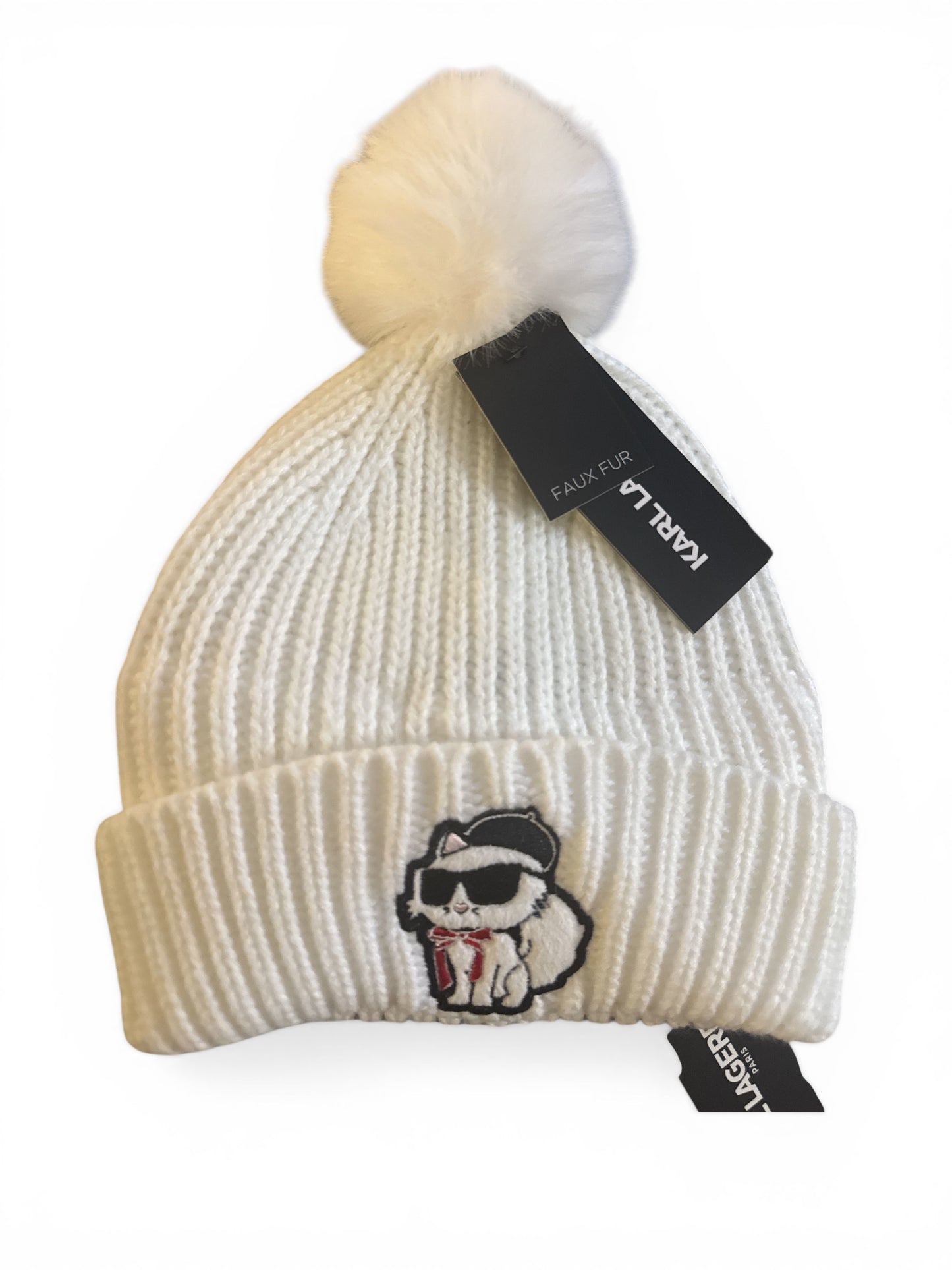 Gorro Karl Lagerfeld para Mujer Blanco con Pom Pom y Bordado Icónico