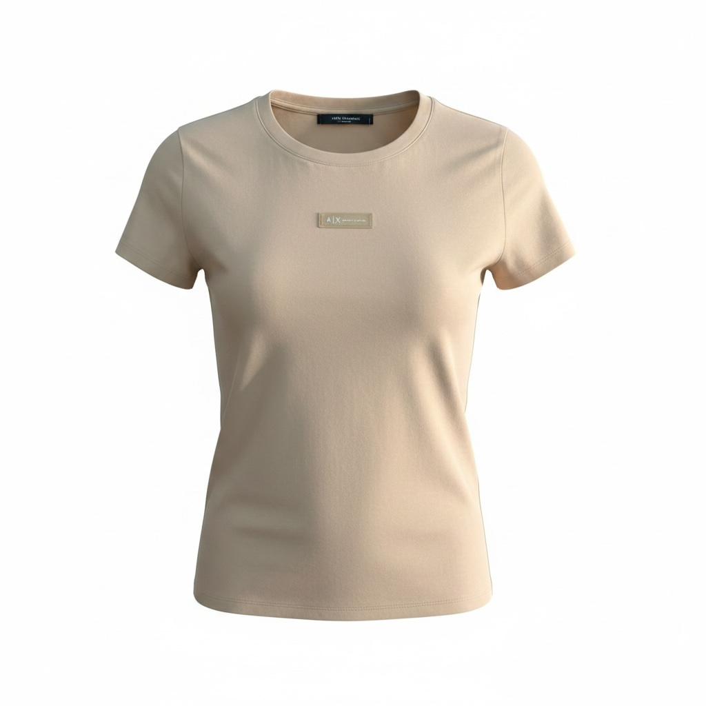 Camiseta Armani Exchange A|X Slim Fit para Mujer Beige con Logo Bordado