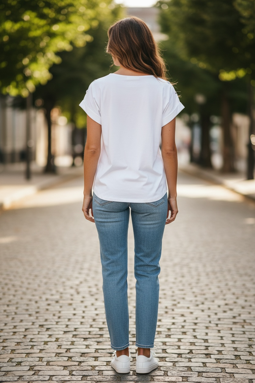 Blusa Michael Kors Azul Marino de Cuello V con Detalles Dorados
