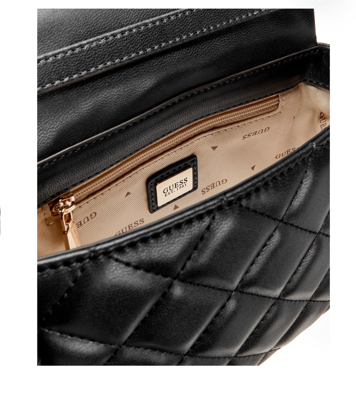 Bolso Mini Crossbody GUESS Acolchado Negro con Cadena