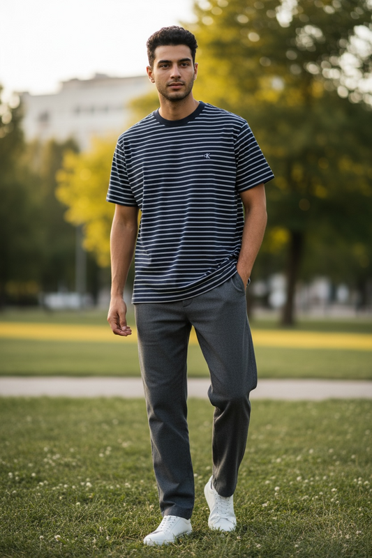 Camiseta Calvin Klein Jeans Rayada Hombre – Azul Marino / Beige