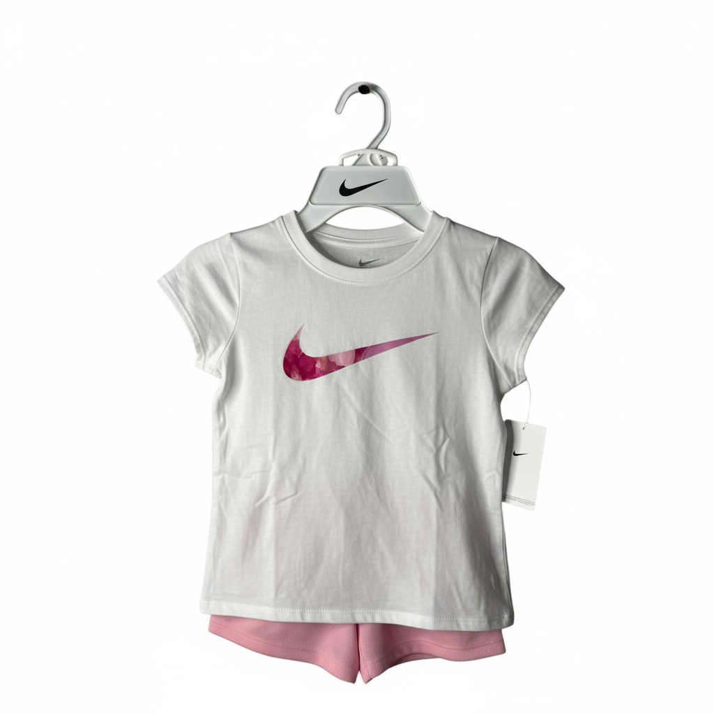 Conjunto Nike Niña 2 Piezas Talla 6X – Camiseta Blanca y Short Rosado