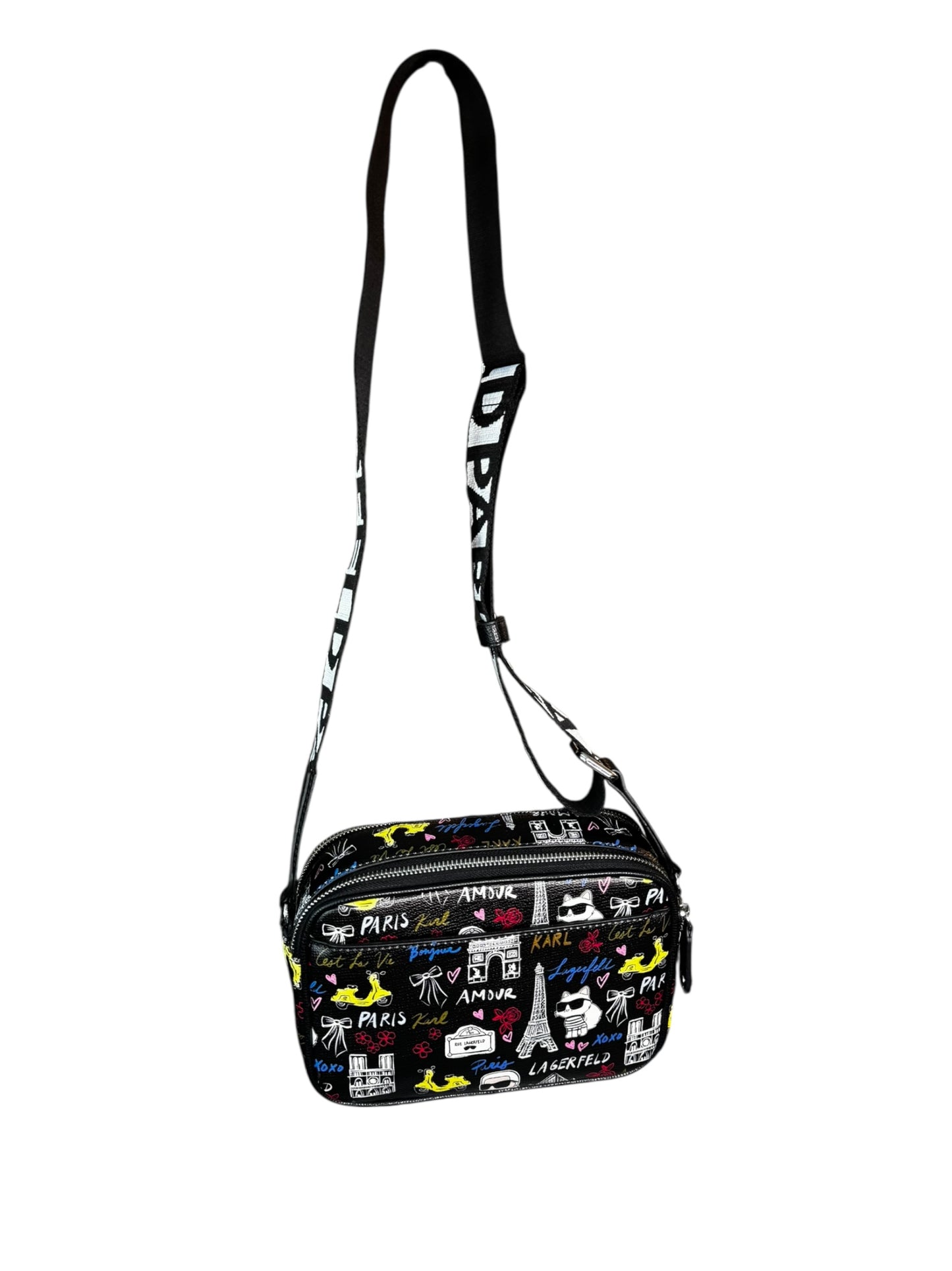 Bolso Karl Lagerfeld Paris Mujer Tipo Crossbody Negro con Estampado Paris
