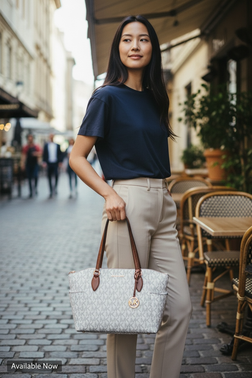 Bolso Michael Kors Mujer Blanco con Monograma – Tote Elegante