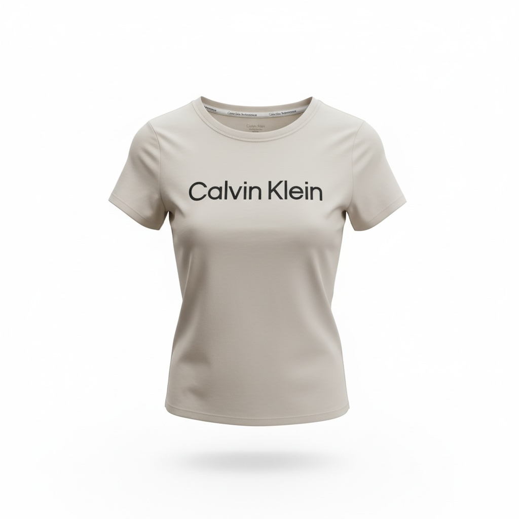 Camiseta Calvin Klein Performance Mujer Beige con Logo Frontal