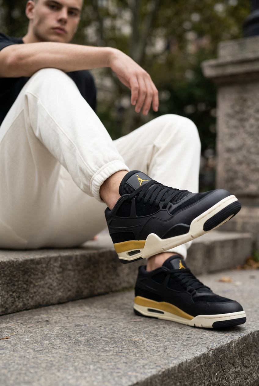 Air Jordan 4 RM Hombre Negro/Dorado Talla 9.5 – Originales