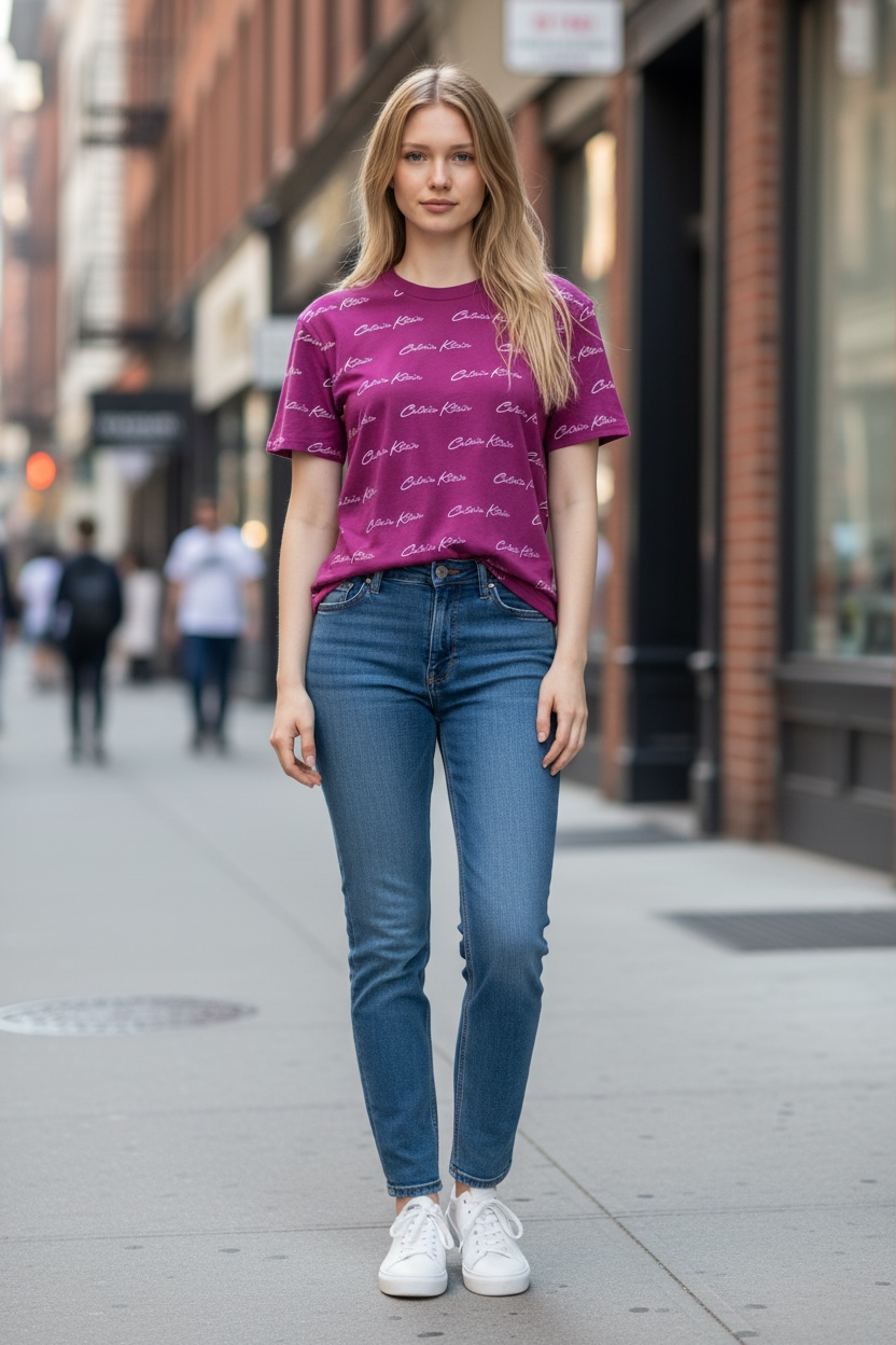 Camiseta Calvin Klein Morada para Mujer con Estampado de Logo