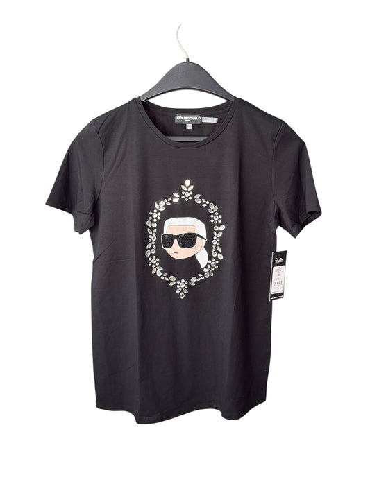 Camiseta negra gráfica para mujer Karl Lagerfeld con diseño del ícono Karl