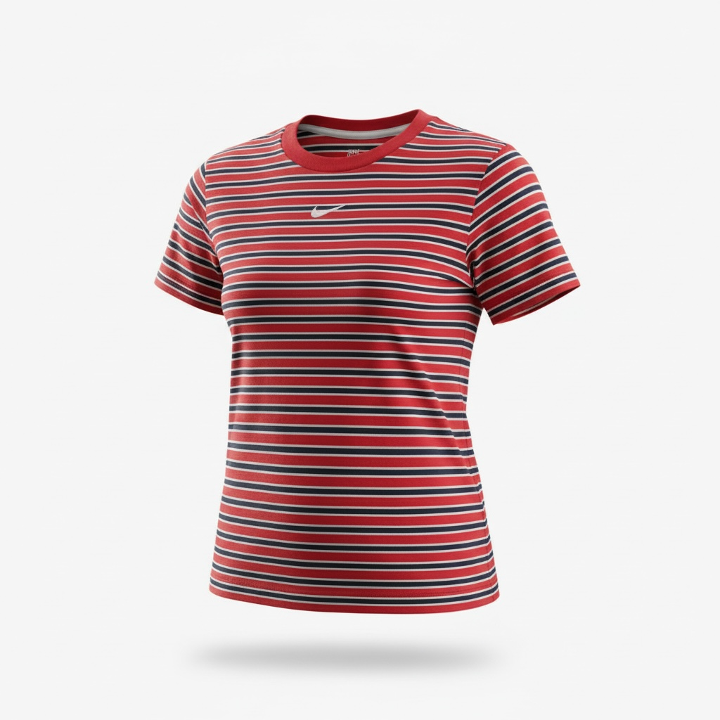 Camiseta Nike para Mujer Roja a Rayas con Logo Swoosh