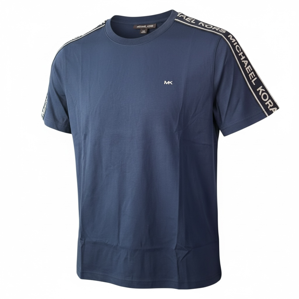 Camiseta Michael Kors para Hombre Azul Marino con Logo MK y Detalle de Marca en Hombros