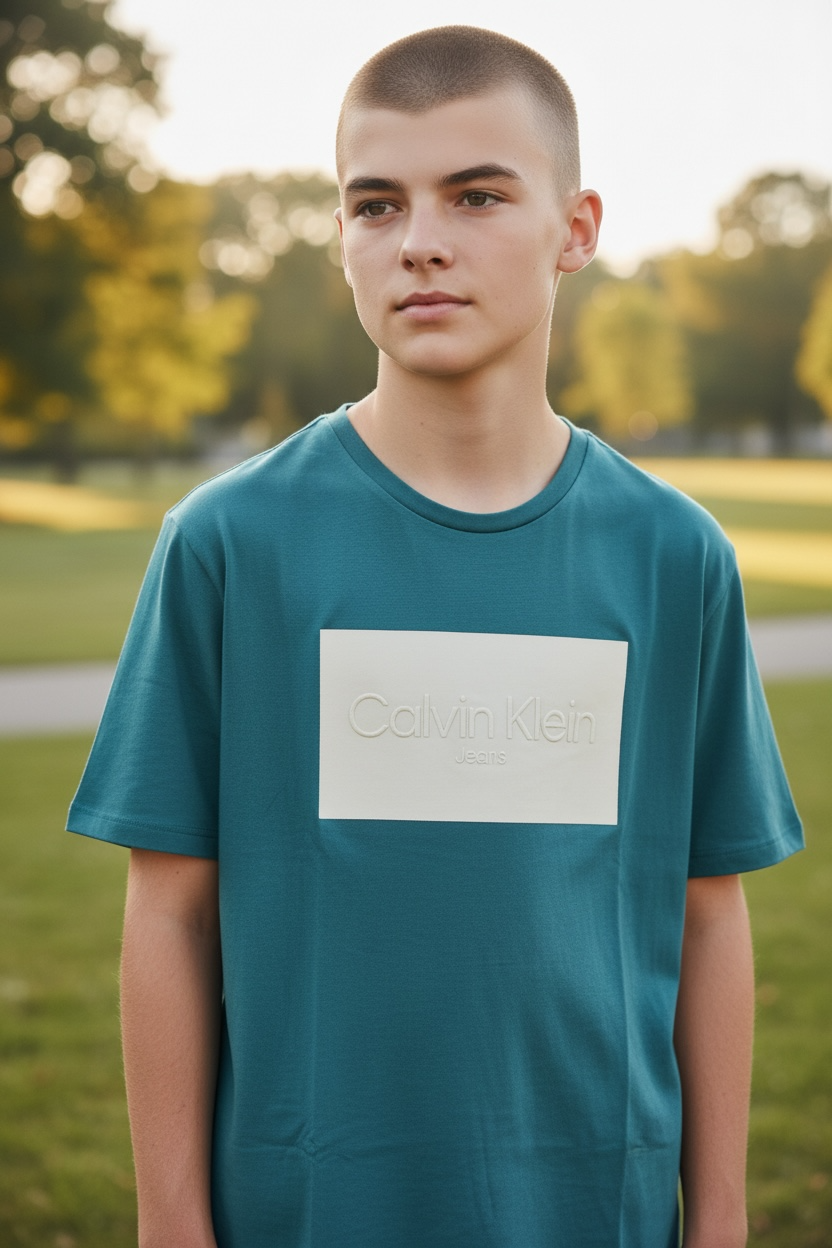 Camiseta Calvin Klein Jeans para Niño Color Verde Azulado con Logo Frontal – Talla L (14/16)